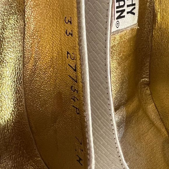 Timothy Hitsman Cream Textured Shoes Gold Studded Heels Patent Leather Toes 7.5N - Picture 12 of 12